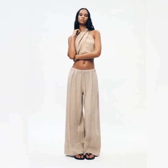 Zara LINEN HALTER TOP - Picture 2 of 6